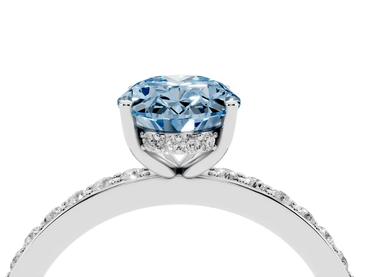 Fancy Blue Oval Cut Cut Diamond Pavé Band Ring with Four-Prong Setting Silver