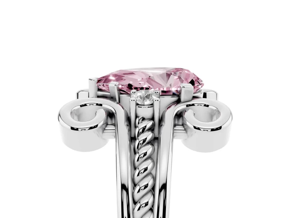 Fancy Pink Pear Cut Solitaire Twisted Band Scroll Prong Ring Silver