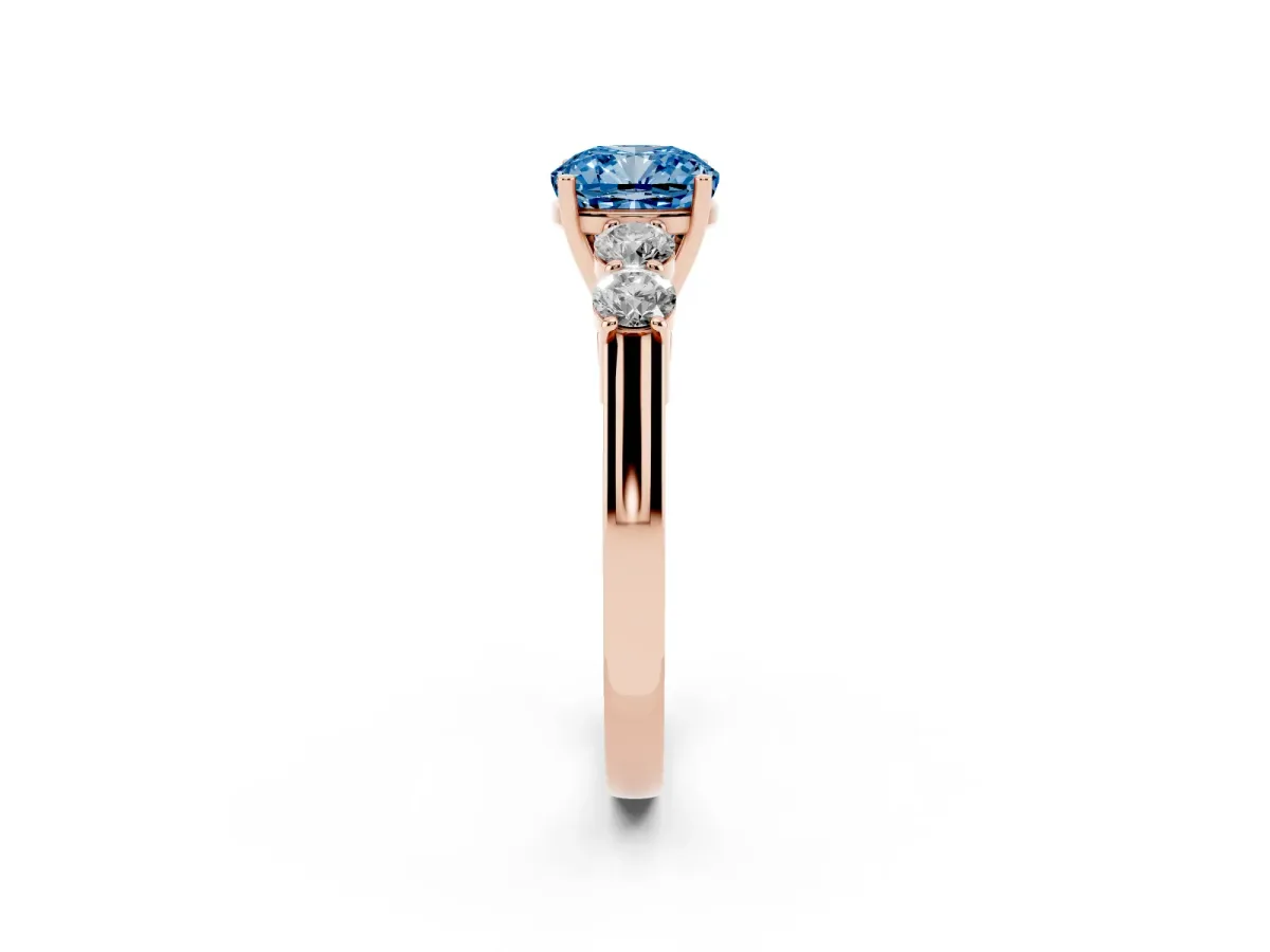 Fancy Blue Cushion Cut Cut Diamond Five-Stone Prong Set White Gold Ring Rose gold