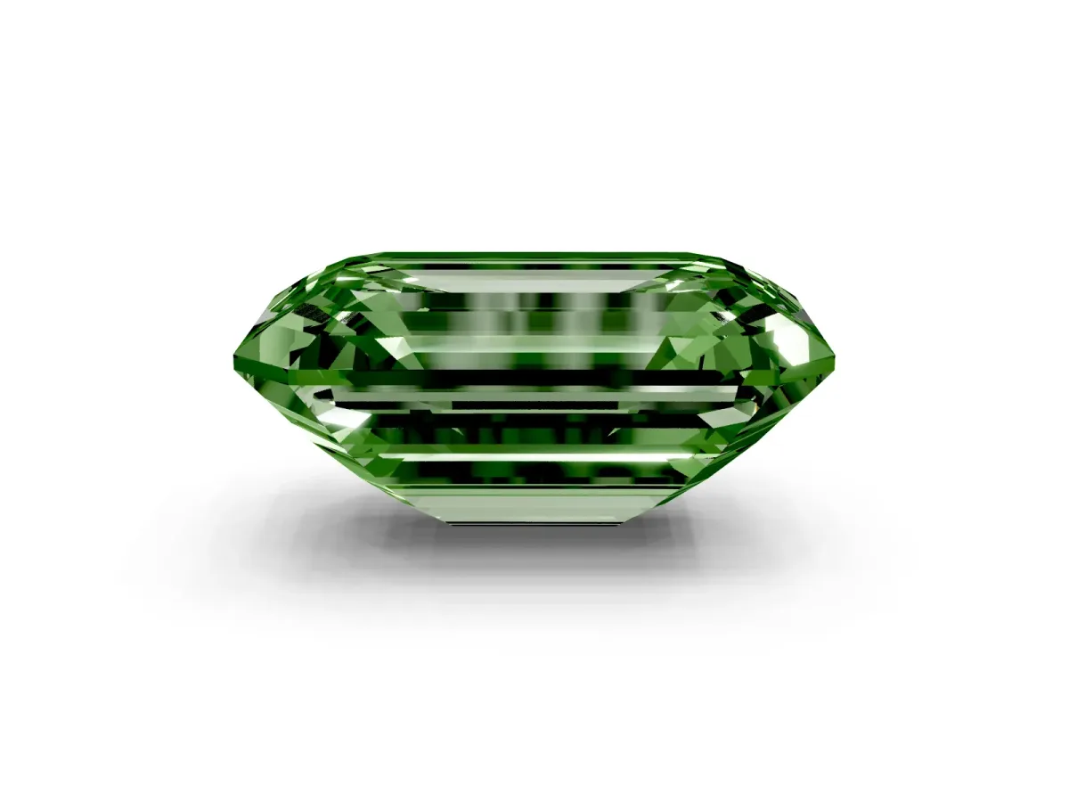 Fancy Green Emerald Cut Solitaire Twist Band Six-Prong Setting White gold