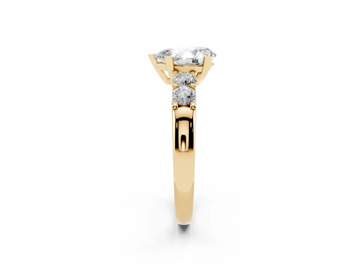 Pear Cut Brilliant Cut Diamond Five-Stone Prong Set Engagement Ring with Channel Band Yellow gold
