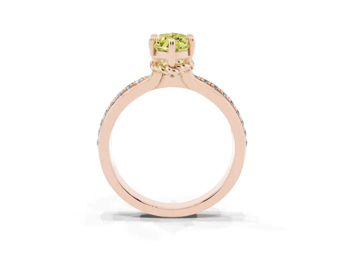 Fancy Yellow Marquise Cut Solitaire Diamond Ring with Channel Set Band and Six-Prong Setting Rose gold