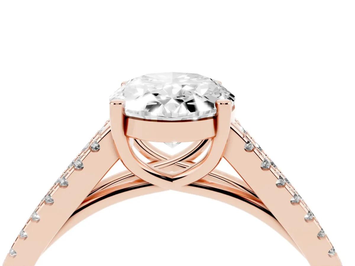 Oval Cut Diamond Solitaire Engagement Ring with Split Shank Pavé Band Rose gold