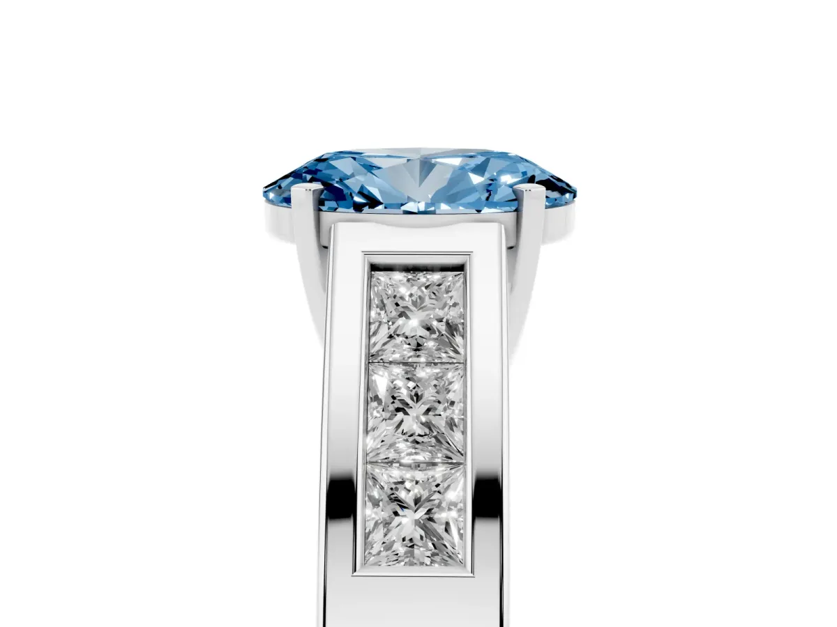 Fancy Blue Oval Cut Cut Channel Set Solitaire Ring with Four-Prong Setting White gold