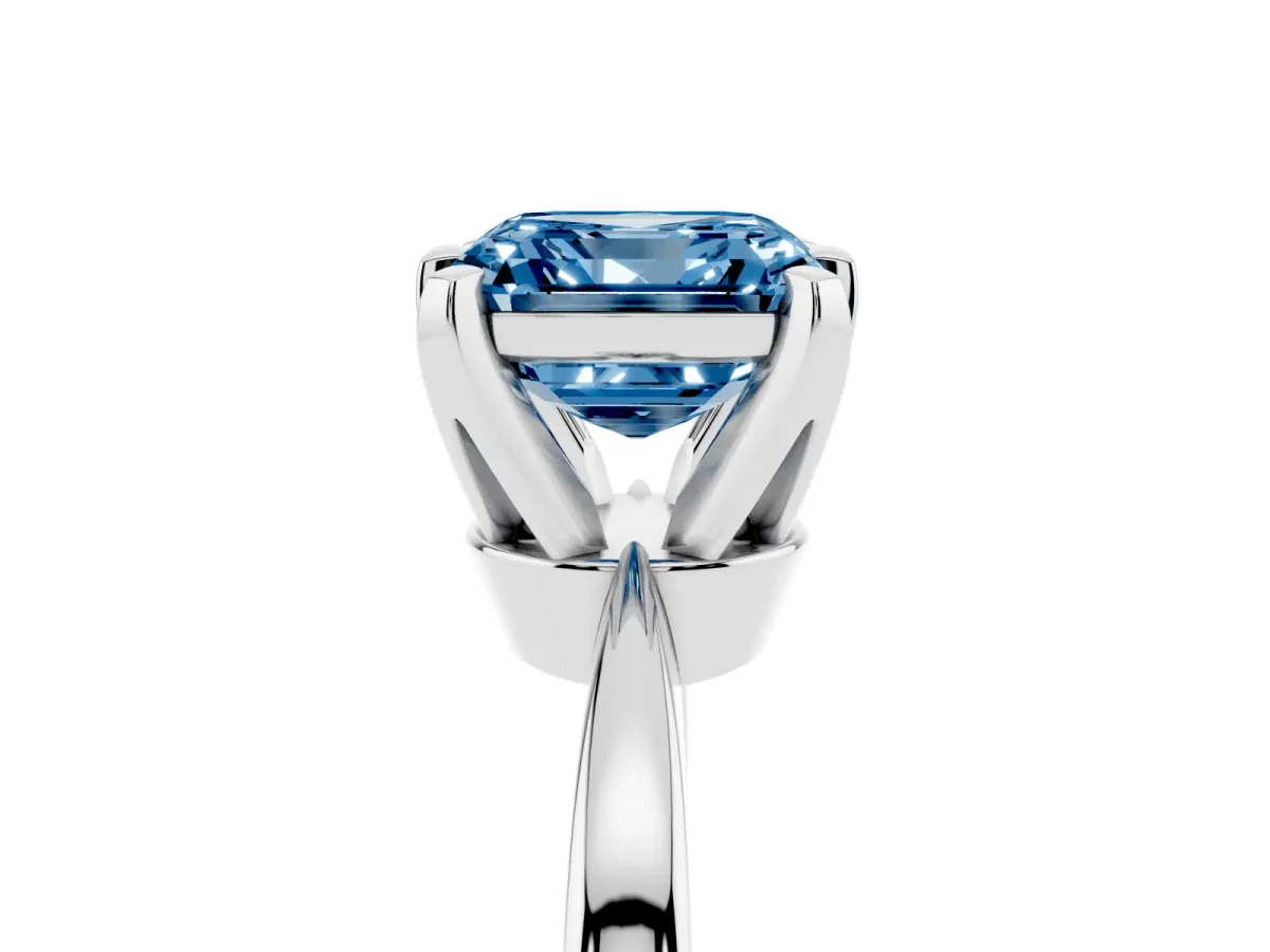 Fancy Blue Asscher Cut Solitaire Engagement Ring with Six-Prong Setting and Tapered Band White gold