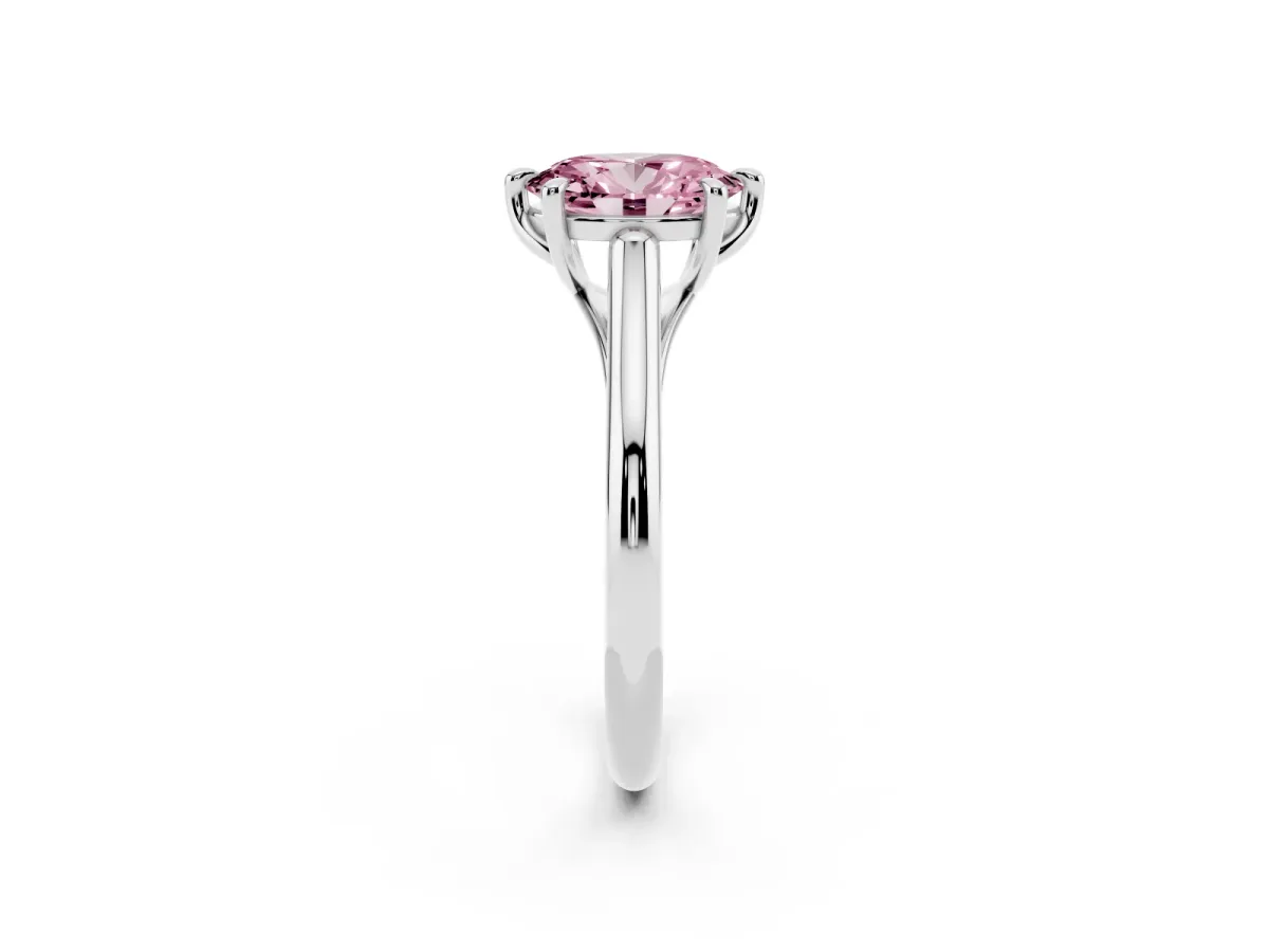 Fancy Pink Oval Cut Solitaire Engagement Ring with Six-Prong Setting and Classic Band Platinum