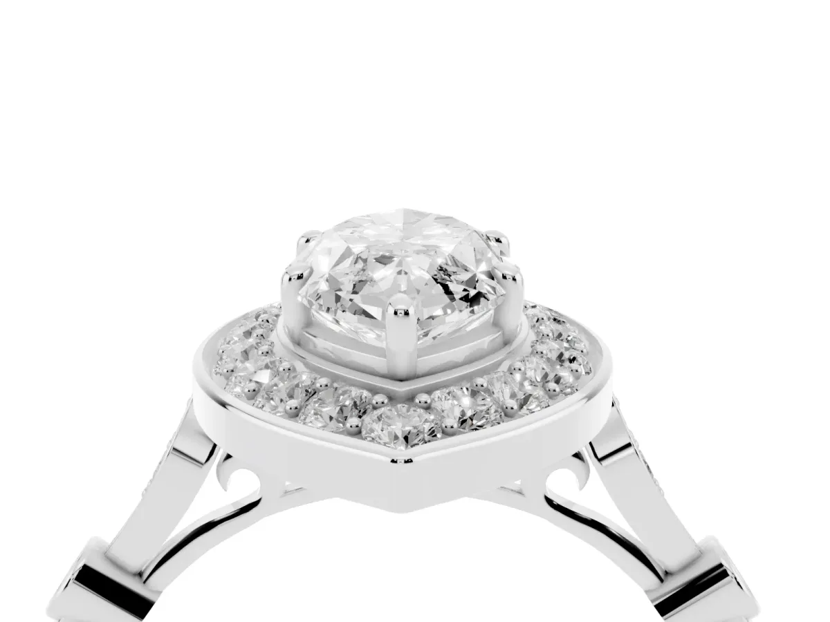 Marquise Cut Halo Diamond Engagement Ring with Twisted Band and Four-Prong Setting White gold