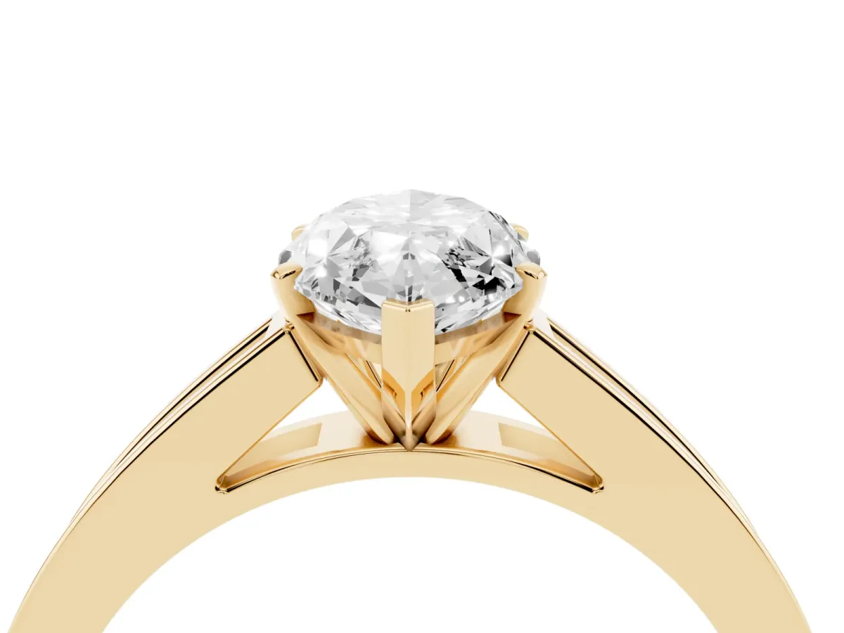 Marquise Cut Solitaire Diamond Ring with Channel-Set Band and Four-Prong Setting Yellow gold