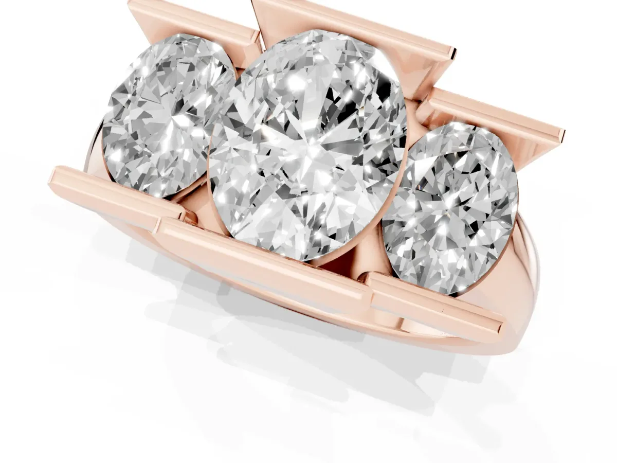 Three Stone Oval Cut Cut Channel Set Diamond Ring Rose gold