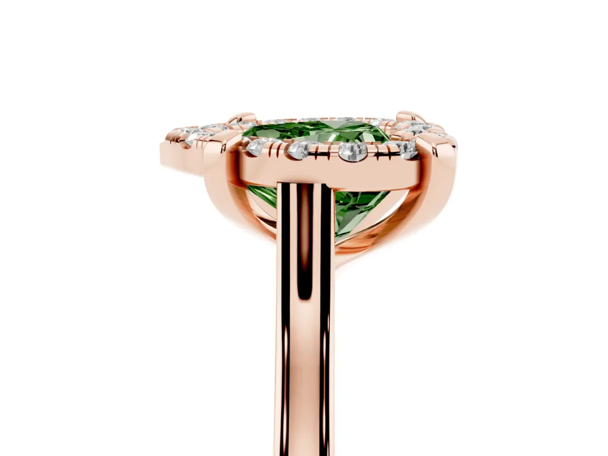 Fancy Green Heart Cut Diamond Cluster Halo Solitaire with Four-Prong Setting Rose gold