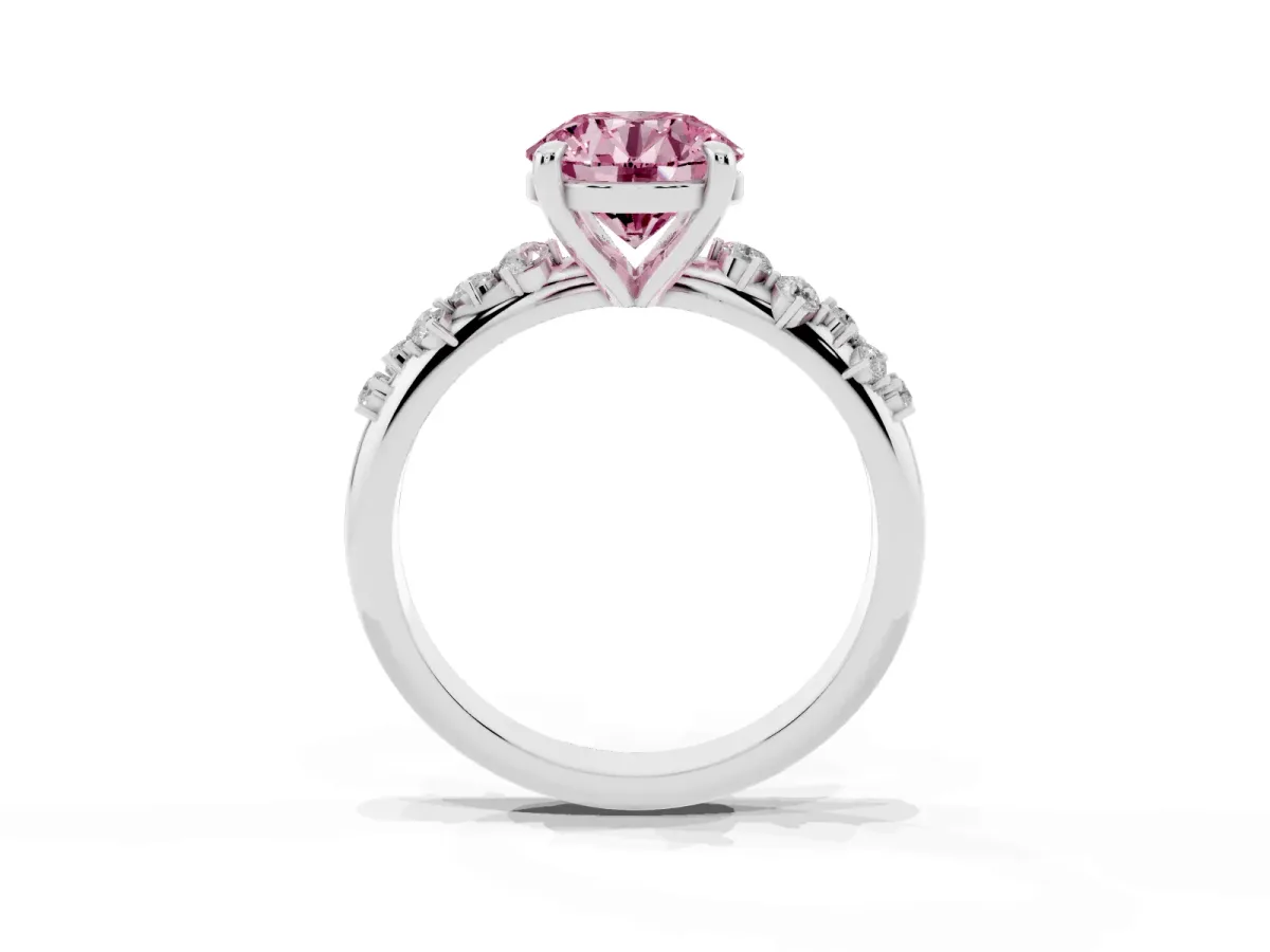 Fancy Pink Round Cut Cut Diamond Vine Band with Four-Prong Setting Platinum
