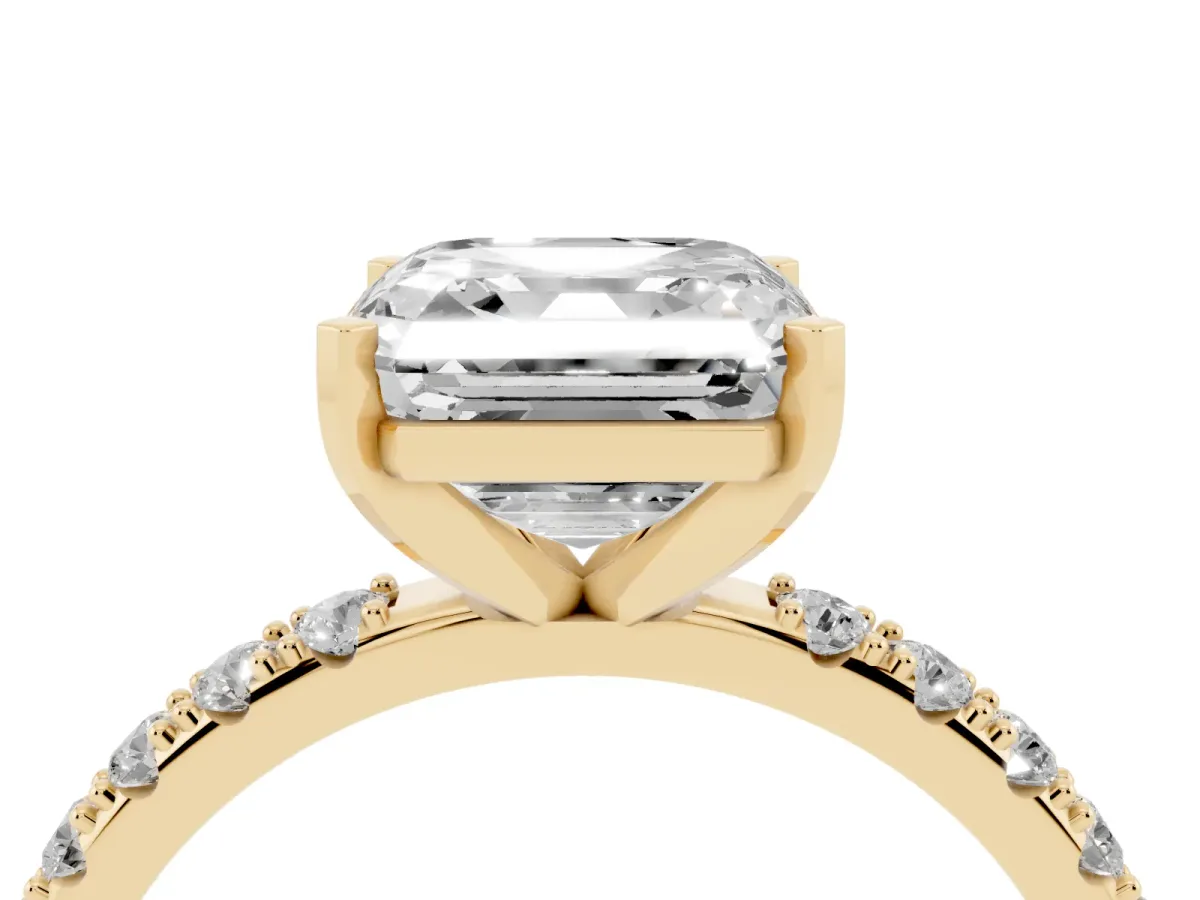Asscher Cut Diamond Solitaire Pavé Band with Four-Prong Setting Yellow gold