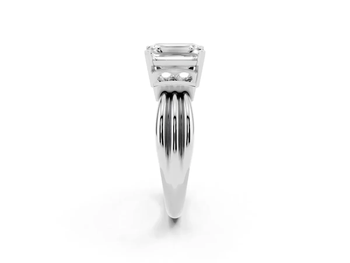 Emerald Cut Cut Three-Stone Channel Set Ring with Bar Prongs Platinum