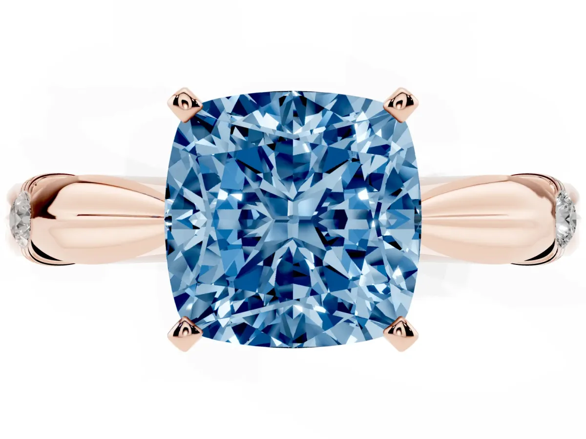 Fancy Blue Cushion Cut Solitaire Diamond Twisted Band with Four-Prong Setting Rose gold