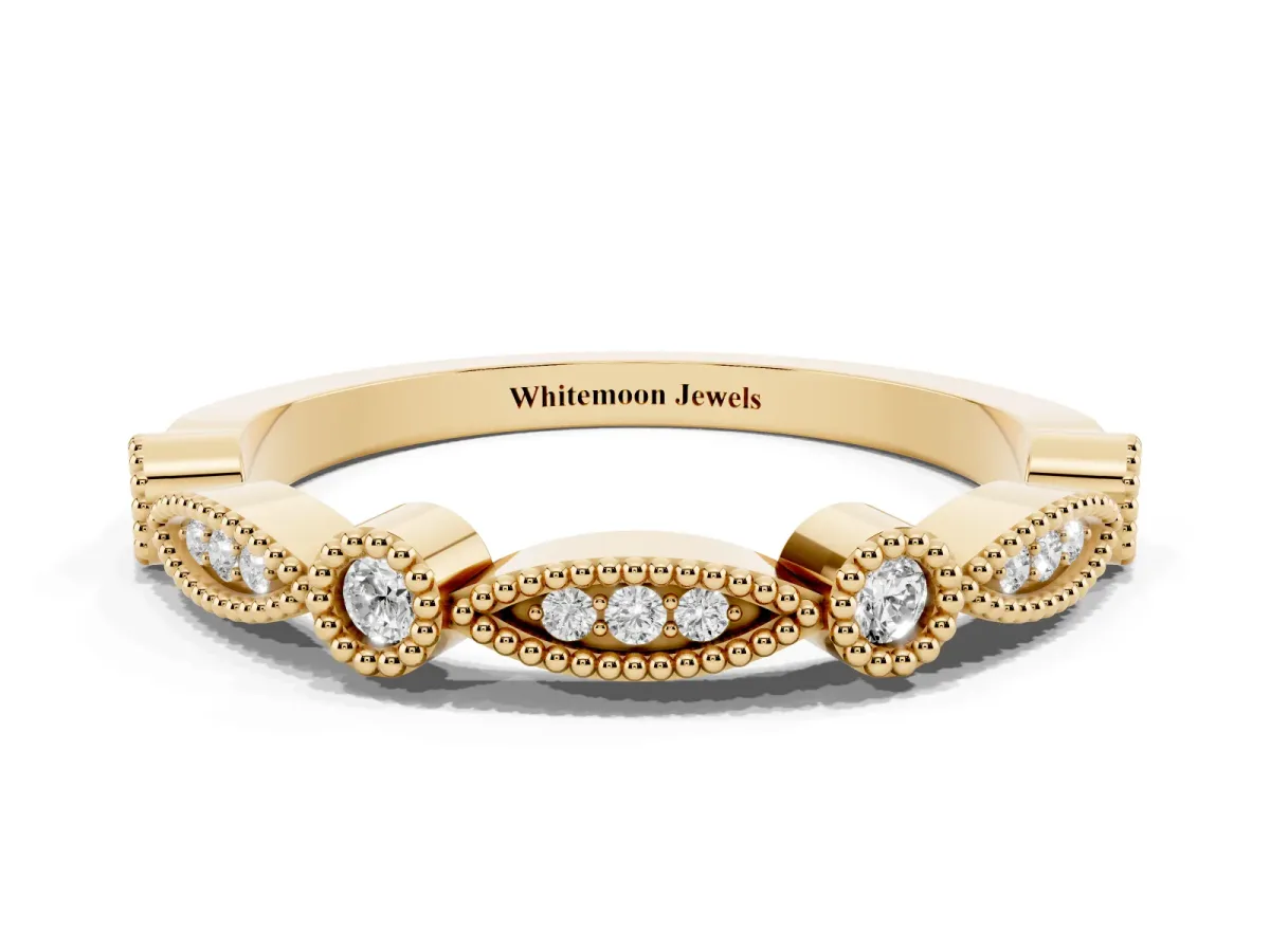 Milgrain Bezel and Marquise Diamond Band Yellow gold