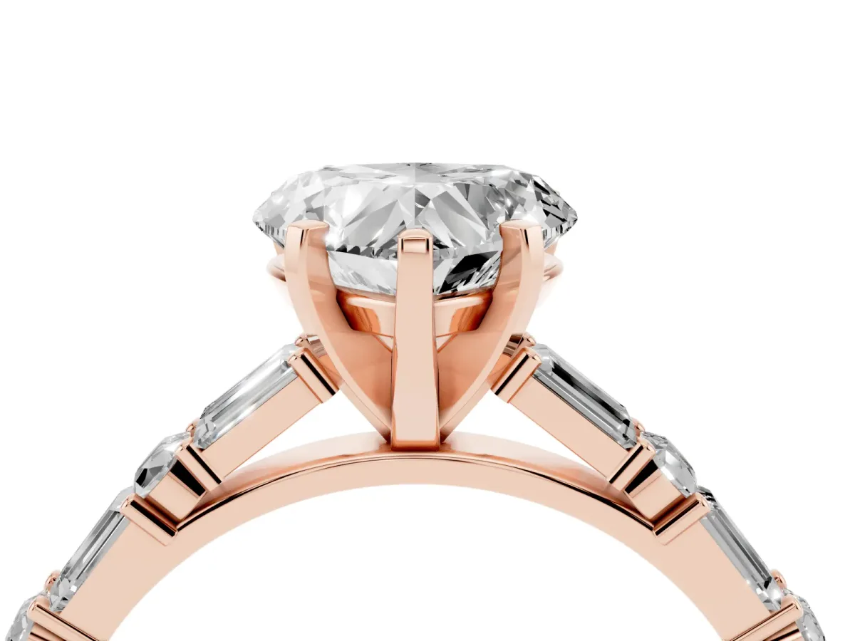 Heart Cut Diamond Solitaire with Side Baguettes and Channel Set Band Rose gold