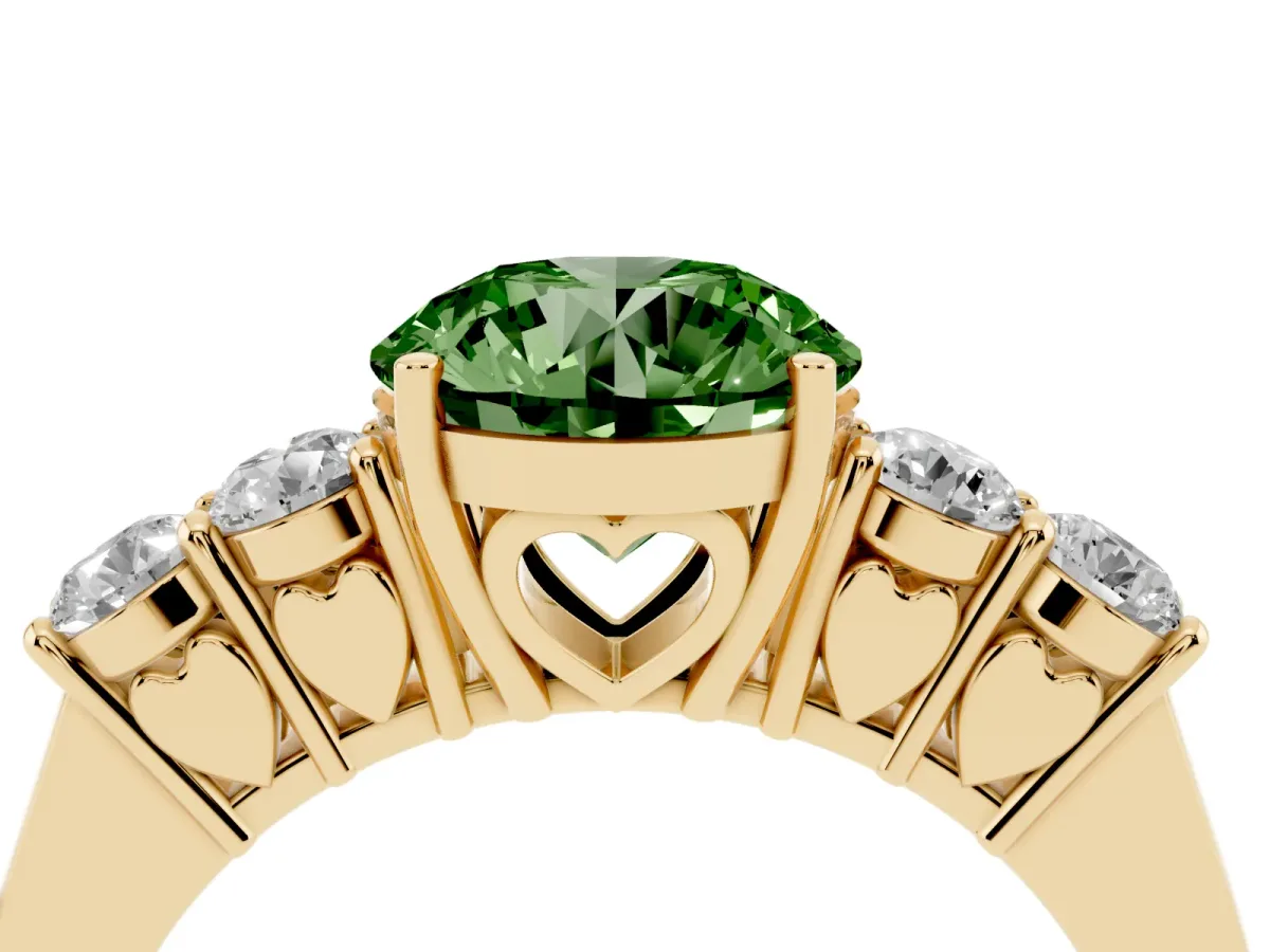 Fancy Green Round Cut Cut Diamond Five-Stone Prong Set White Gold Ring Yellow gold