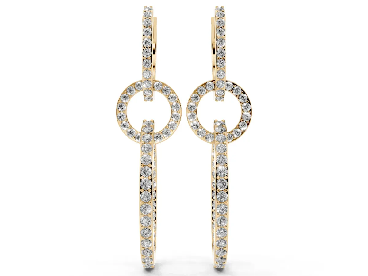 Round Cut Diamond Twisted Link Drop Earrings Yellow gold