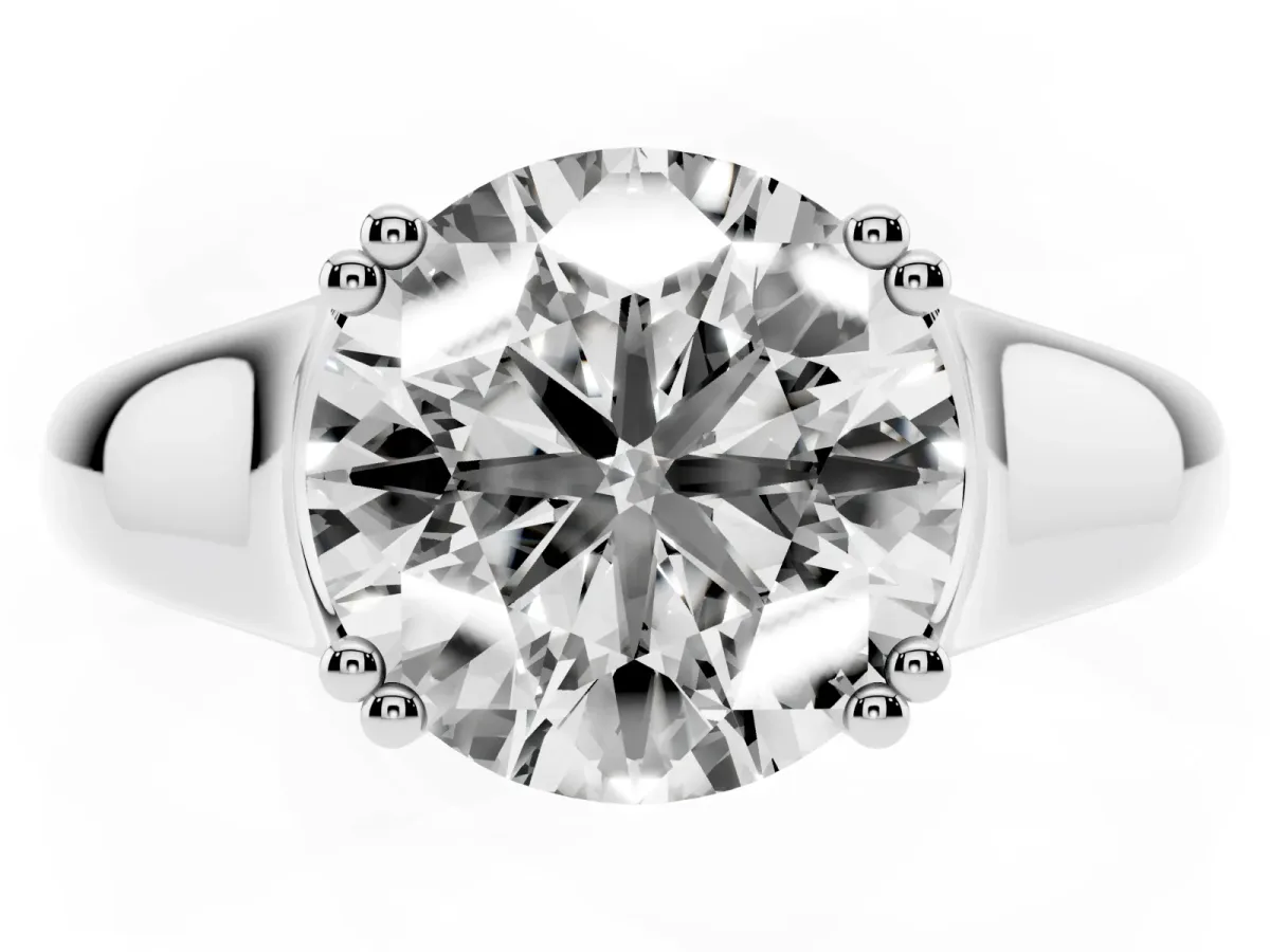 Round Cut Diamond Solitaire Ring with Wide Band and Prong Setting Silver