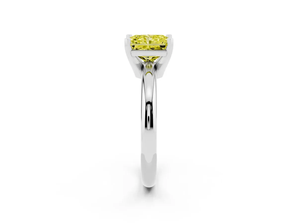 Fancy Yellow Radiant Cut Diamond Solitaire Engagement Ring with Round Band and Four-Prong Setting Platinum