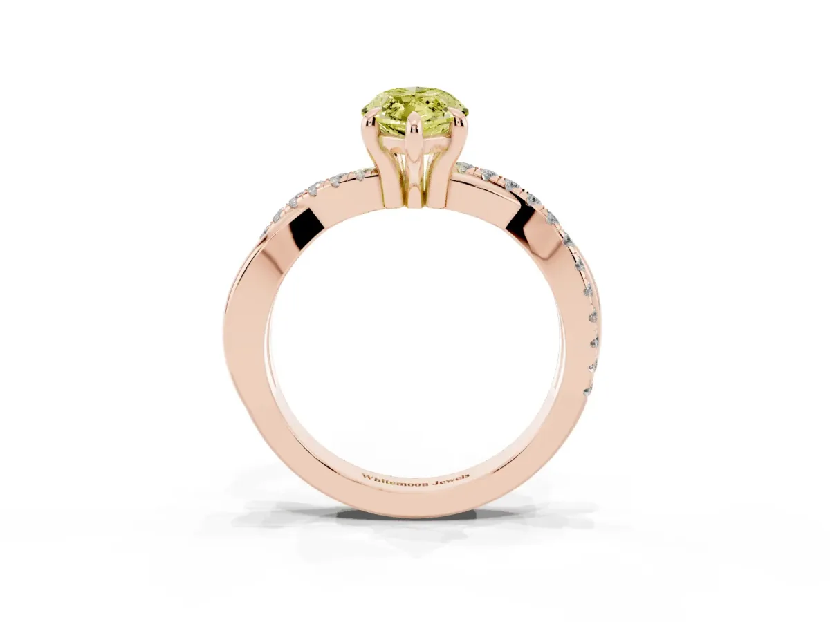 Fancy Yellow Marquise Cut Cut Diamond Twist Band Solitaire with Prong Setting Rose gold
