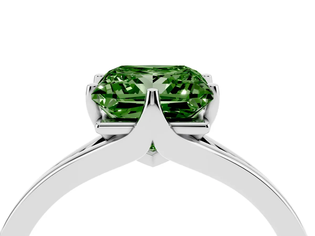 Fancy Green Princess Cut Solitaire Diamond Ring with Six-Prong Setting and Tapered Band Silver