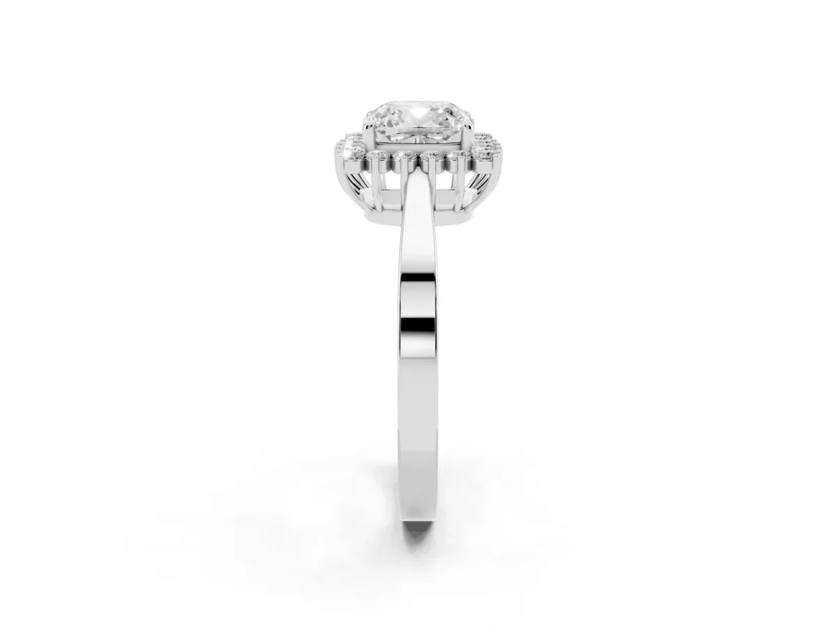 Cushion Cut Cut Diamond Halo Ring with Round Brilliant Halo and Solitaire Band White gold