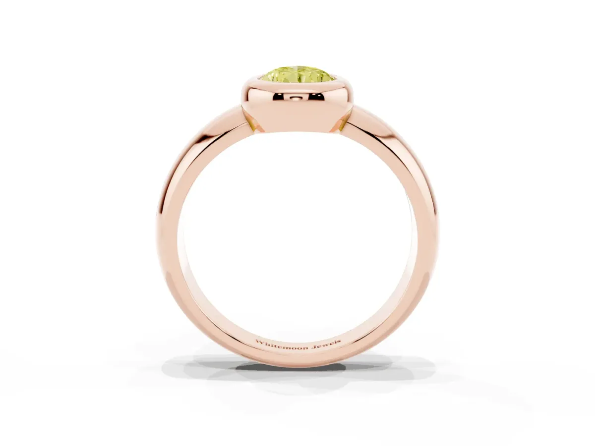 Fancy Yellow Bezel Set Pear Cut Solitaire Ring with Wide Band Rose gold