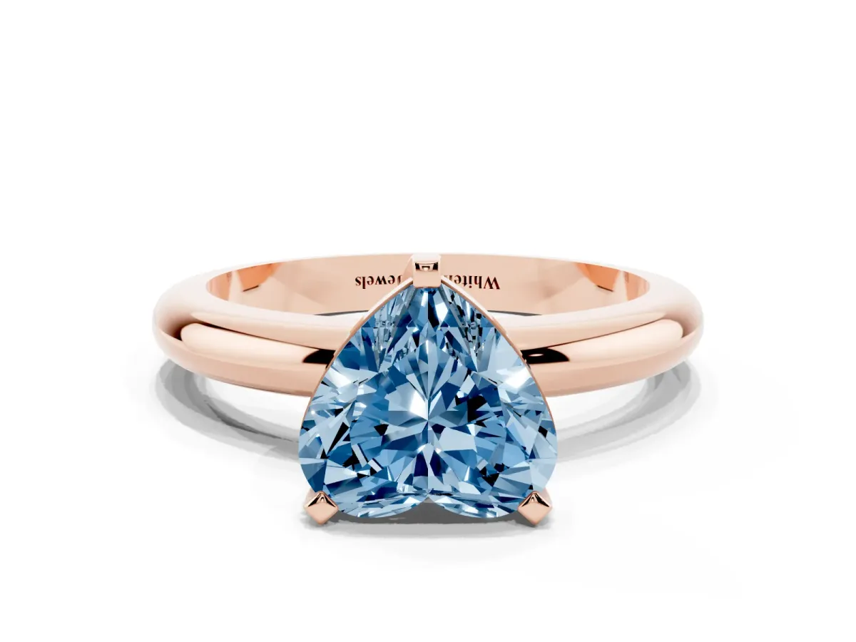 Fancy Blue Heart Cut Diamond Solitaire Engagement Ring with Round Band and Four-Prong Setting Rose gold