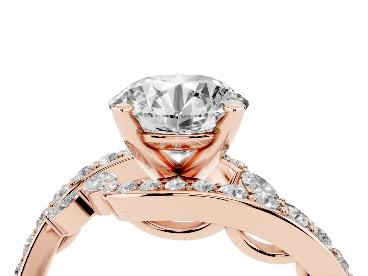 Round Cut Solitaire with Pavé Twist Band and Four-Prong Setting Rose gold