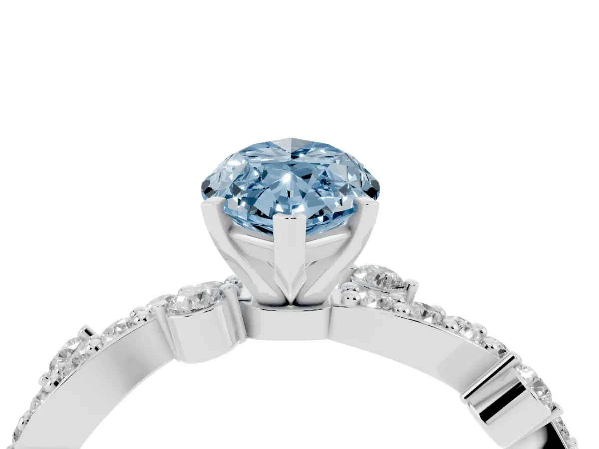 Fancy Blue Marquise Cut Cut Solitaire Diamond Twisted Band with Pave Setting Platinum