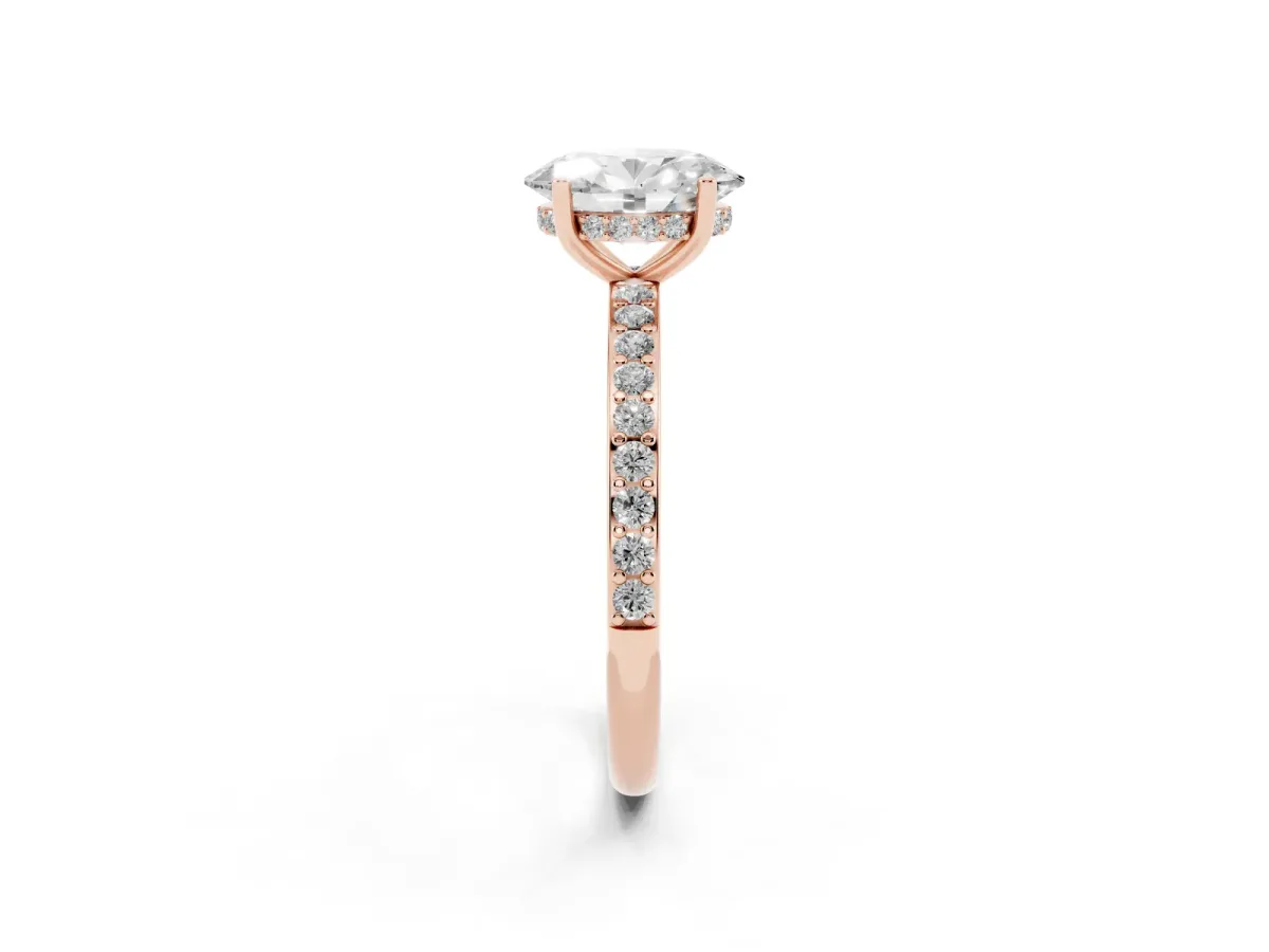 Oval Cut Cut Diamond Pavé Band Ring with Four-Prong Setting Rose gold