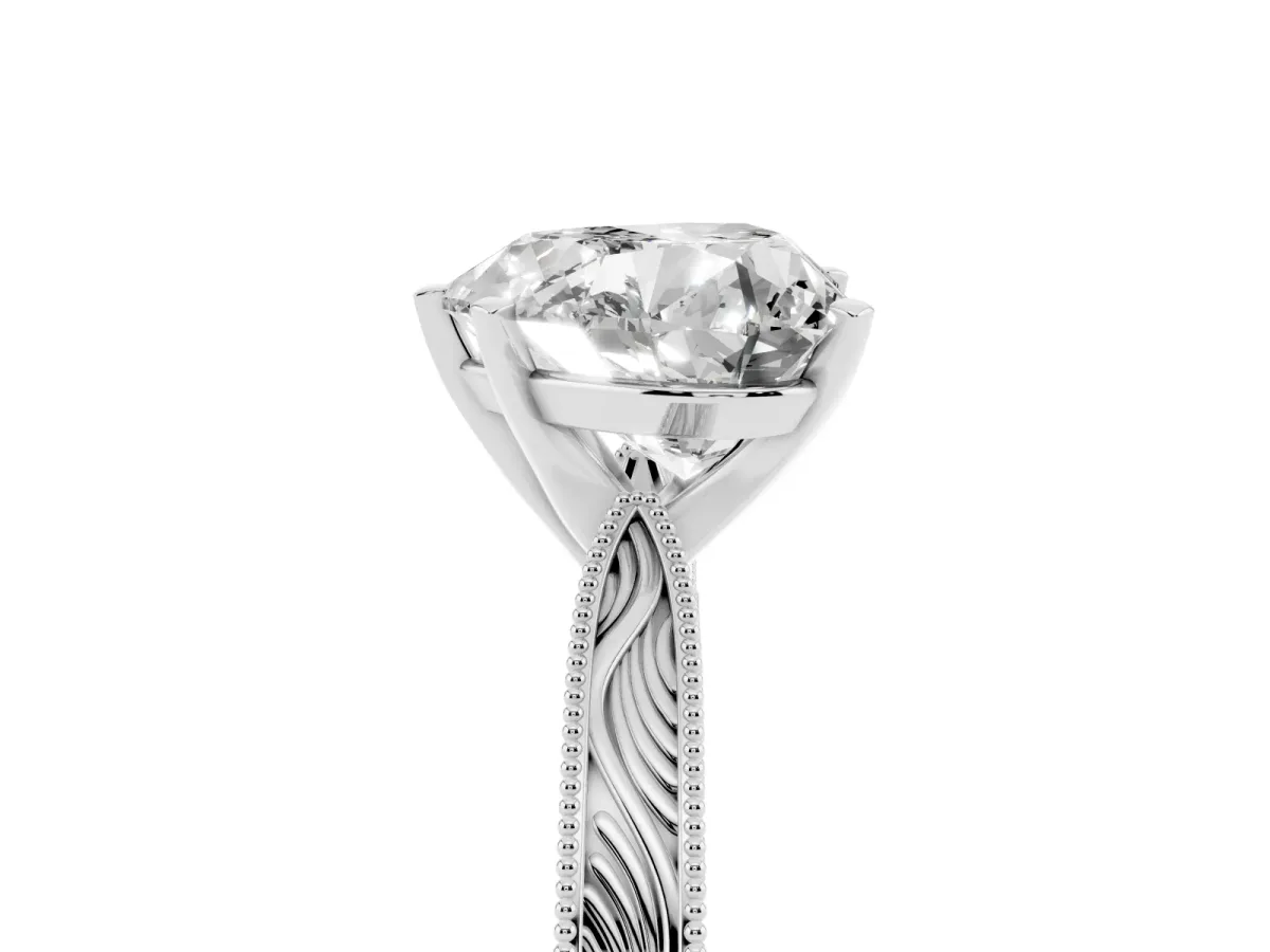 Heart Cut Solitaire Milgrain Engraved Band with Four-Prong Setting Silver