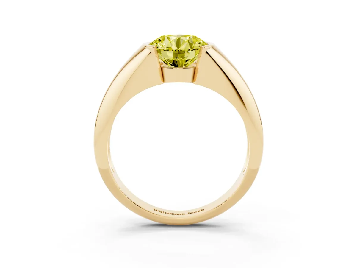 Fancy Yellow Round Cut Solitaire Tension Set Diamond Ring Yellow gold