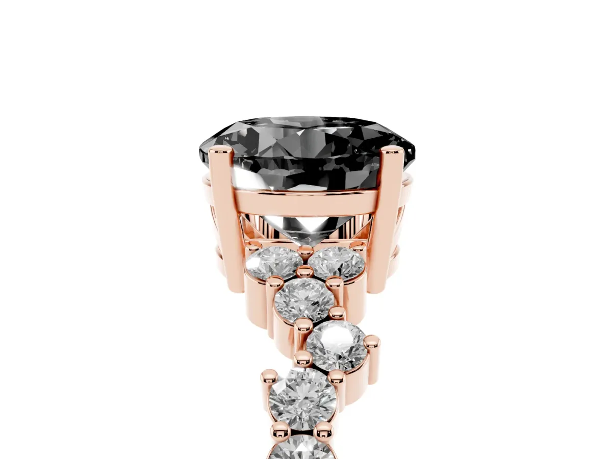 Fancy Black Round Cut Diamond Scattered Round Accent Ring with Prong Setting Rose gold