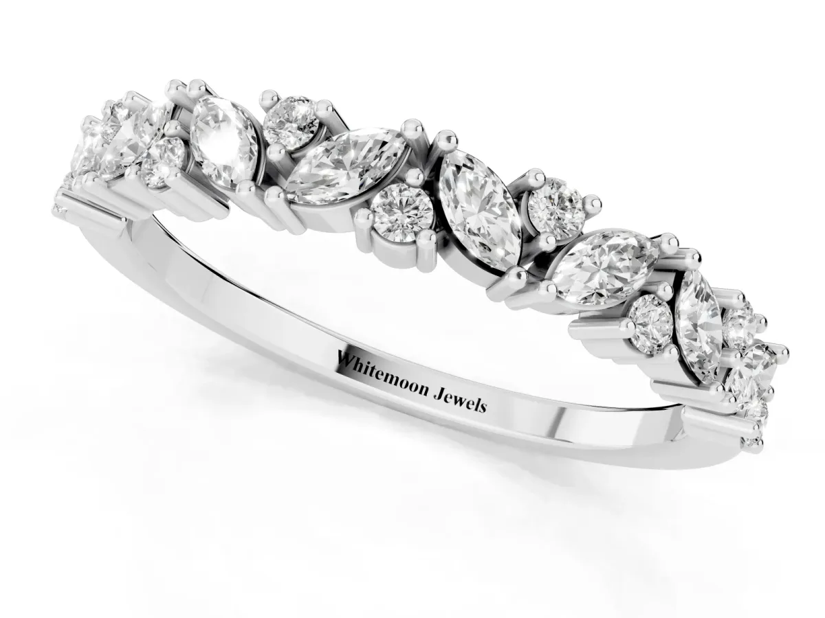 Marquise and Round Diamond Vine Eternity Band with Prong Setting Silver