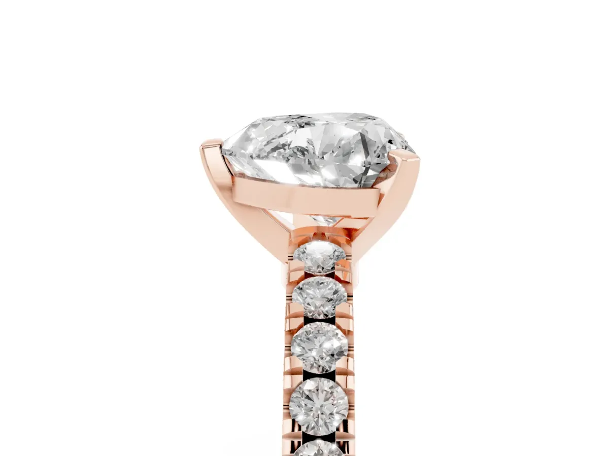 Heart Cut Solitaire Diamond with Pavé Band and Four-Prong Setting Rose gold