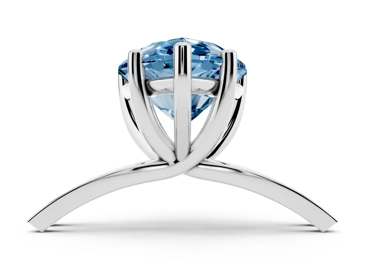 Fancy Blue Pear Cut Cut Diamond Solitaire Engagement Ring with Tapered Plain Band and Four-Prong Setting Silver