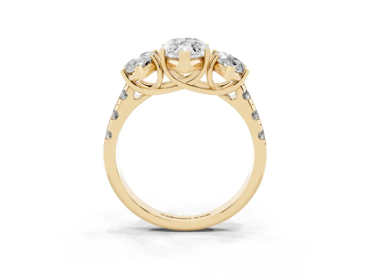 Three-Stone Marquise Cut Diamond Pavé Band with Prong Setting Yellow gold