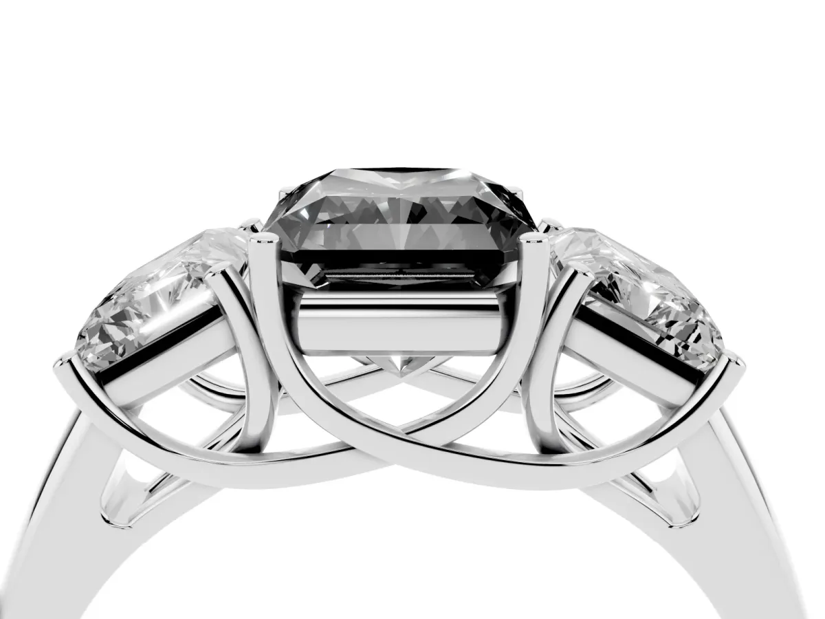 Fancy Black Three-Stone Radiant Cut Diamond Engagement Ring with Prong Setting Silver