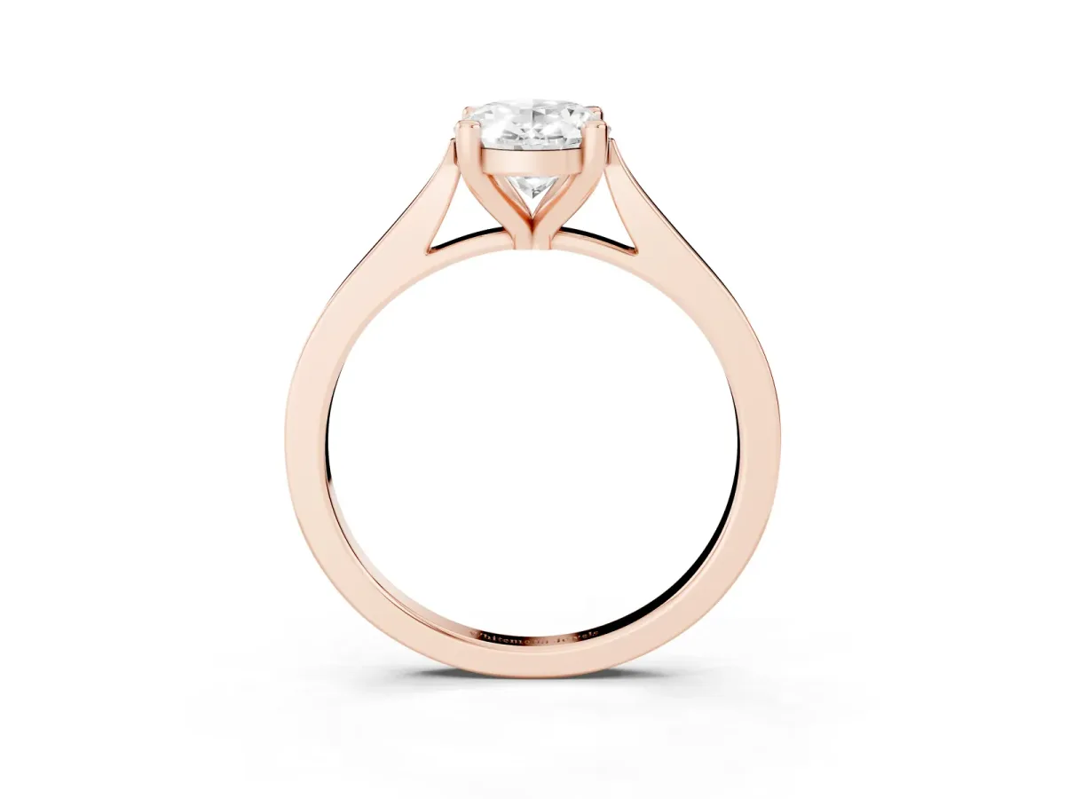 Oval Cut Solitaire Diamond Ring with Four-Prong Setting and Tapered Band Rose gold