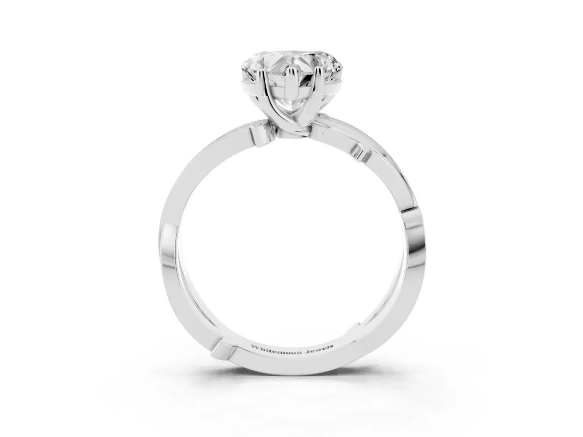 Heart Cut Solitaire Twist Band with Pavé Accents and Four-Prong Setting Silver