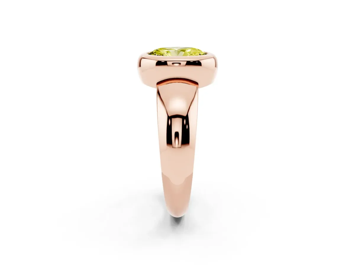 Fancy Yellow Bezel Set Oval Cut Solitaire Ring with Wide Band Rose gold