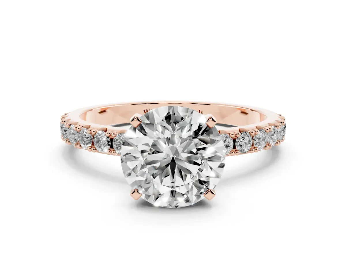 Round Cut Diamond Solitaire Pavé Band with Four-Prong Setting Rose gold
