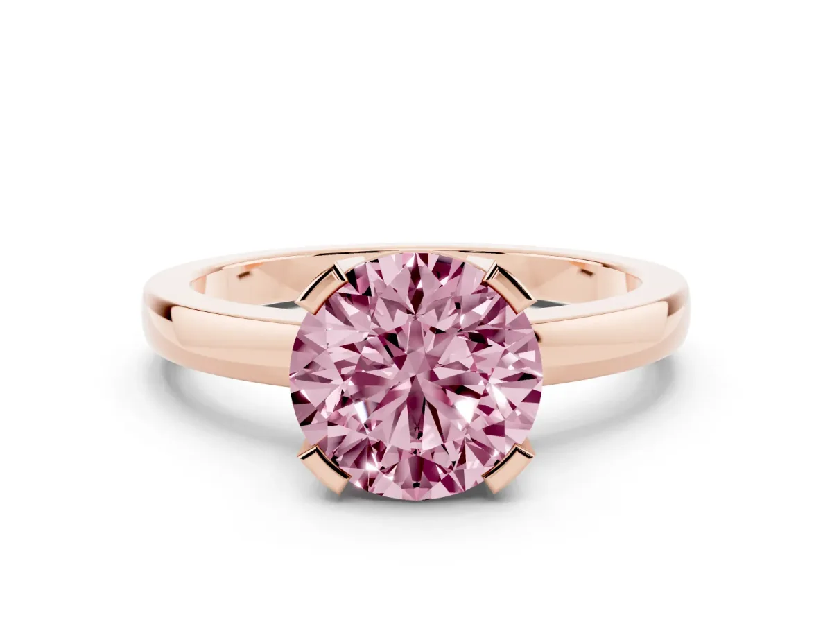 Fancy Pink Round Cut Cut Solitaire Ring with Four-Prong Setting and Classic Band Rose gold