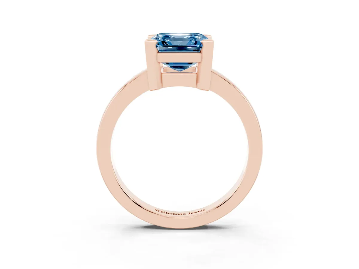 Fancy Blue Asscher Cut Cut Solitaire Ring with Four-Prong Setting and Classic Band Rose gold
