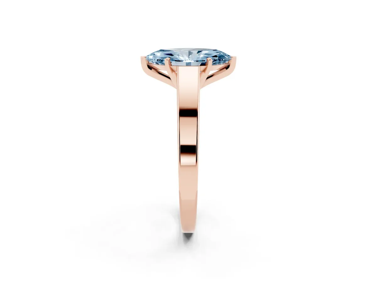 Fancy Blue Marquise Cut Solitaire Engagement Ring with Four-Prong Setting and Tapered Band Rose gold