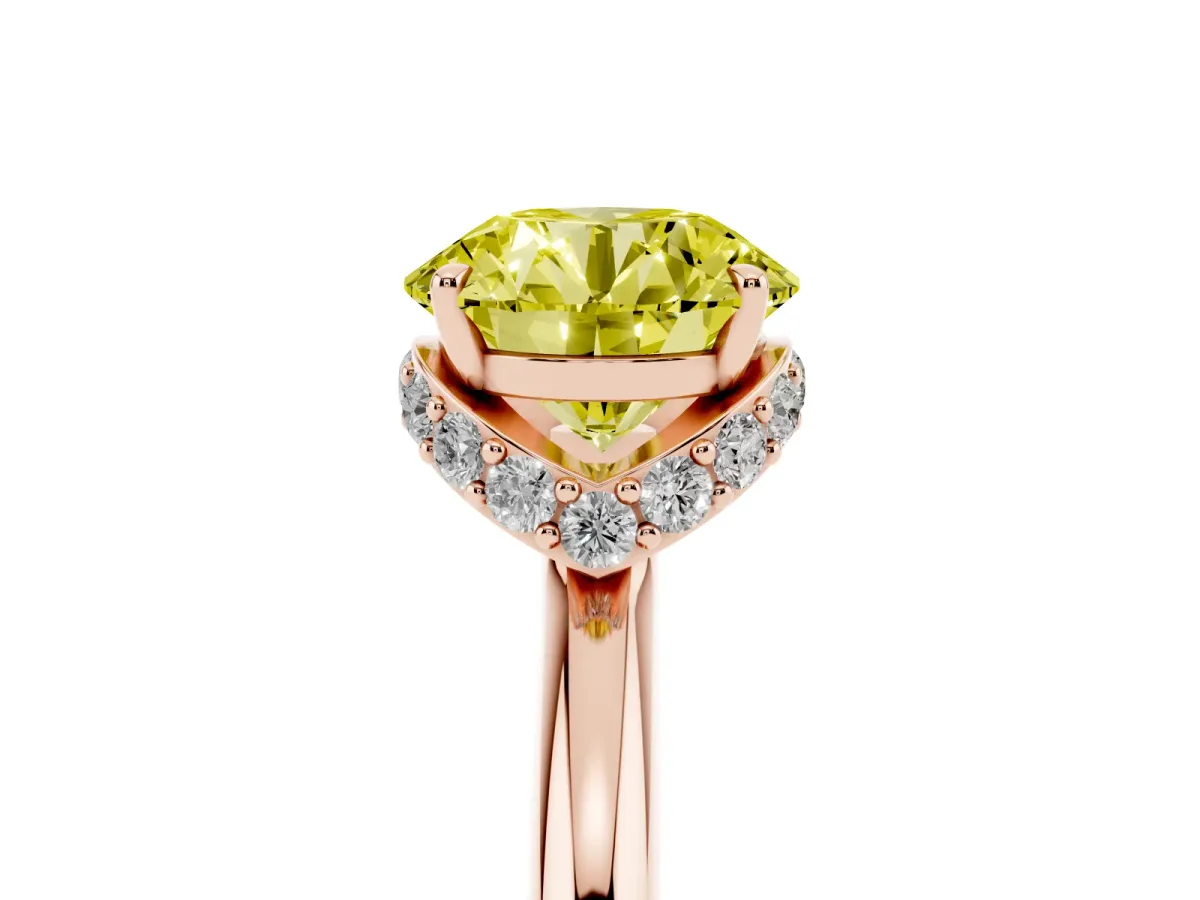 Fancy Yellow Round Cut Brilliant Solitaire Engagement Ring with Six-Prong Setting and Classic Band Rose gold