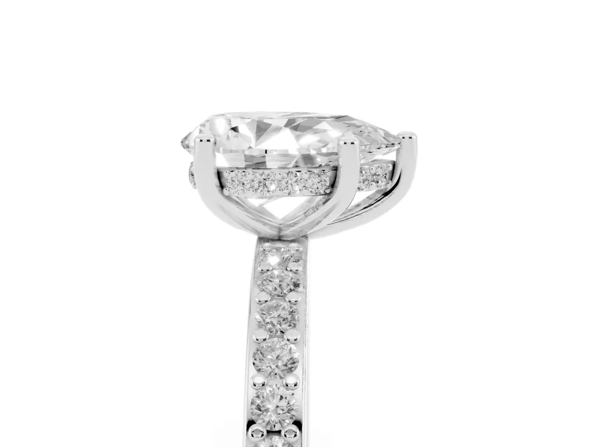 Pear Cut Cut Diamond Pavé Band Ring with Four-Prong Setting Silver