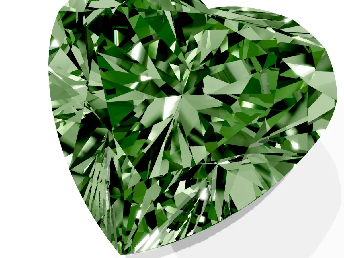 Fancy Green Heart Cut Diamond Ring with Marquise Side Stones and Prong Setting Platinum